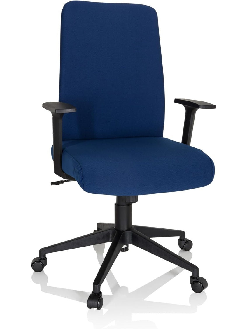 Silla Ergonomica de Oficina con Tapizado Azul, Mecanismo de Inclinacion y Diseno Comodo para Trabajo en Casa