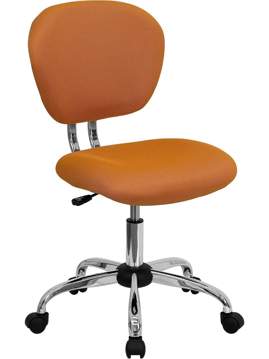 Silla de Oficina Acolchada con Respaldo Medio de Malla y Base Metalica Cromada