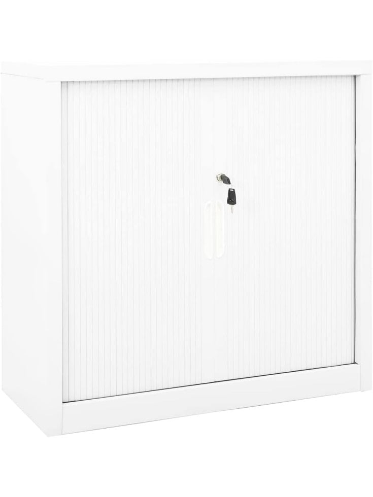 Armario Metalico de Oficina con Puertas Correderas Llaves y Estantes Ajustables Blanco
