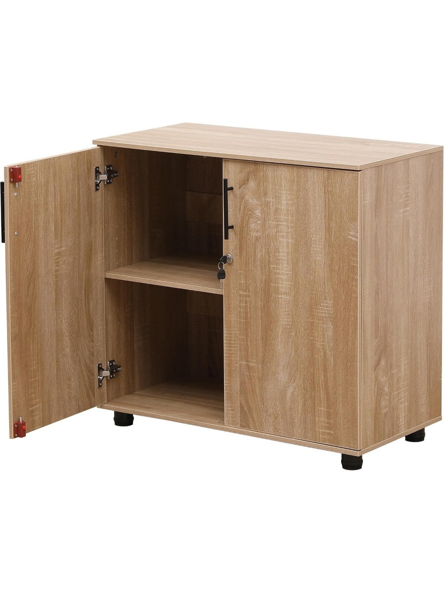 Armario de Madera con Puertas Cerrables para Almacenamiento de Oficina y Herramientas de Garaje Roble