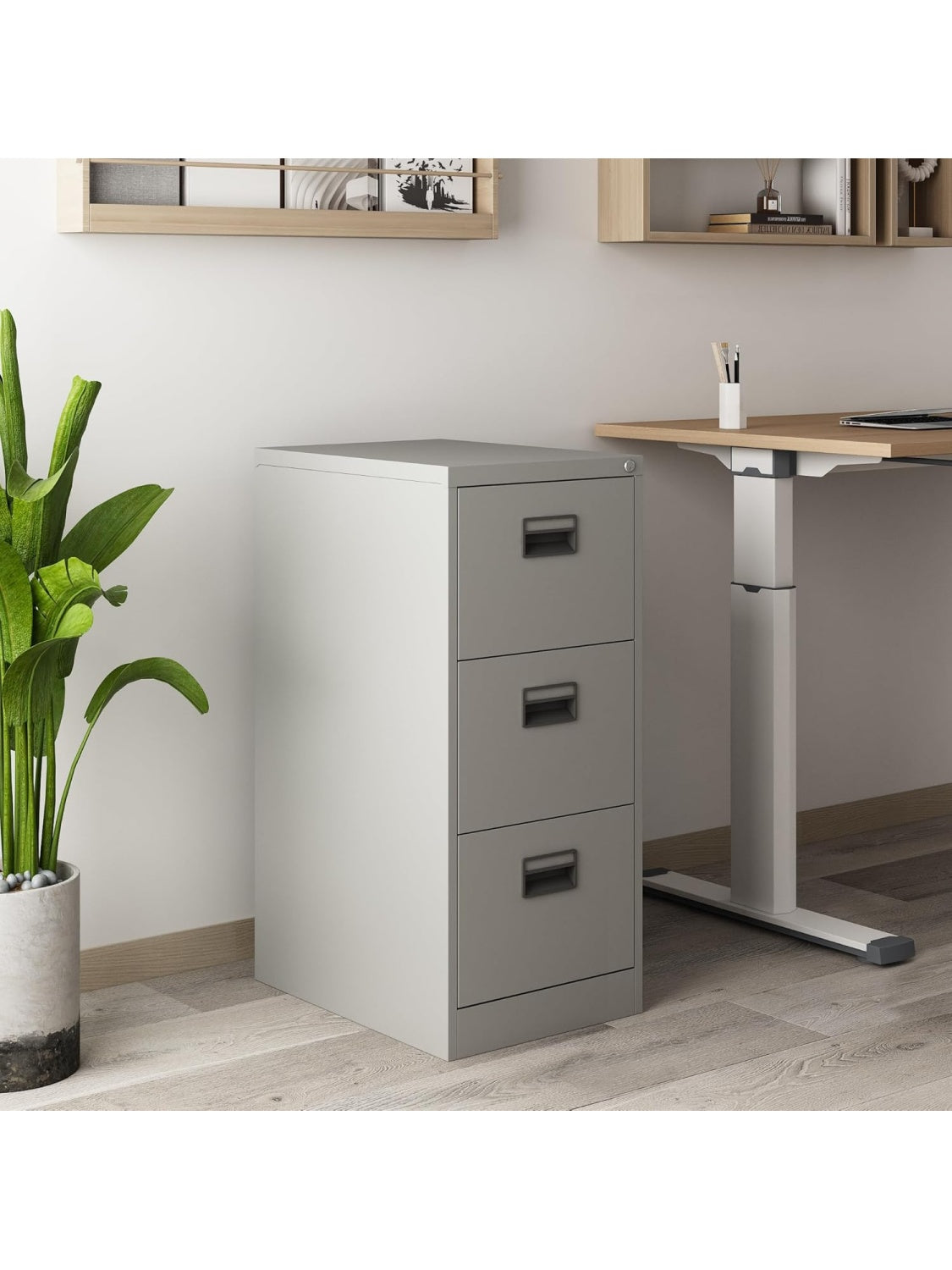 Cajonera Profesional de Acero con Tres Cajones Portaetiquetas y Cerradura para Despacho Gris